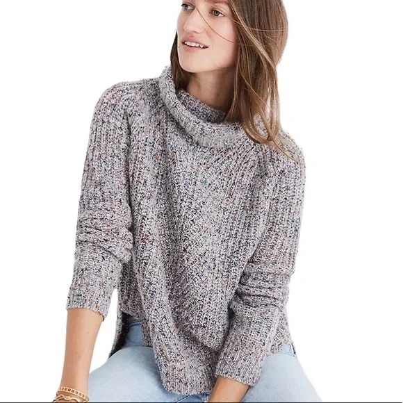 Madewell Silk and Wool Blend Turtleneck Rainbow Fleck Sweater - Picture 1 of 9